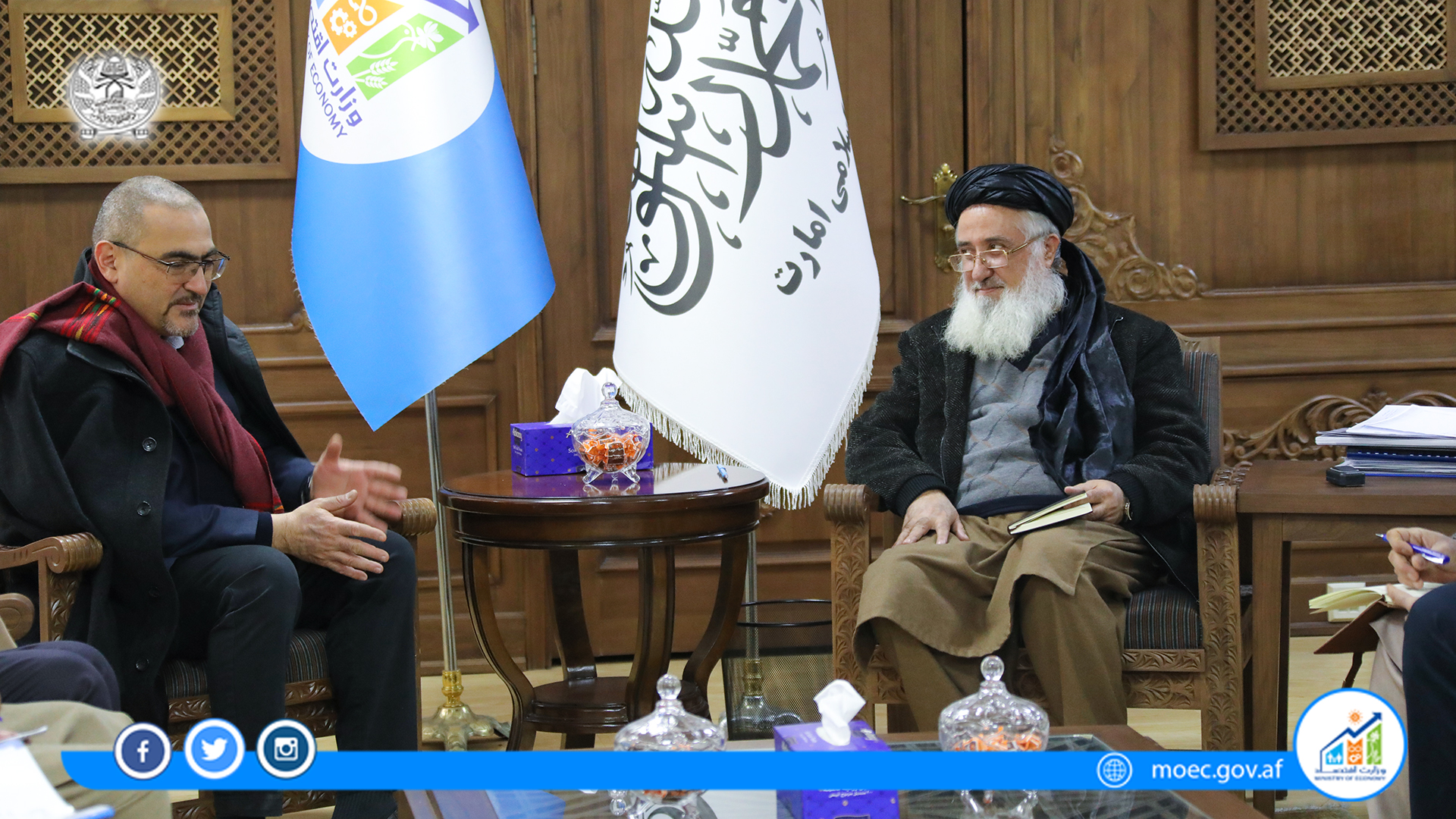 دیدار الحاج قاری دین محمد حنیف سرپرست وزارت اقتصاد با رامزالاکبروف نماینده خاص سازمان ملل در افغانستان